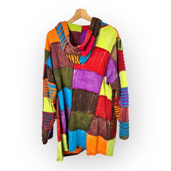 Greater Good Network XXL Hippie Patchwork Jacket Hoodie Festival Indie Artsy - Picture 2 of 10